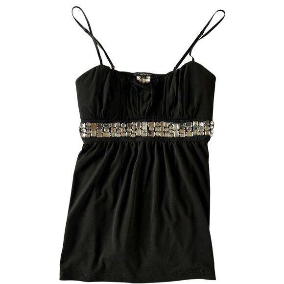 Rampage Womens Size Medium Black Y2K Babydoll Tank Top Embellished Rhinestone - Picture 1 of 5